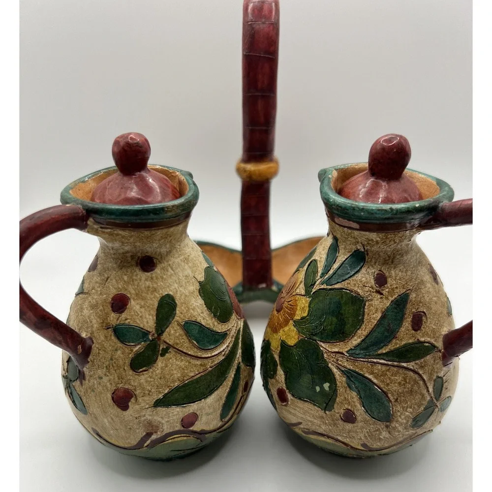 DIPINTO A MANO Italian Art Pottery - Oil & Vinegar Caddy - Deruta Italy